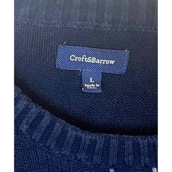 Croft & Barrow sweater Men’s Medium Navy Blue Stripes Crewneck Cotton Comfort - Picture 3 of 6